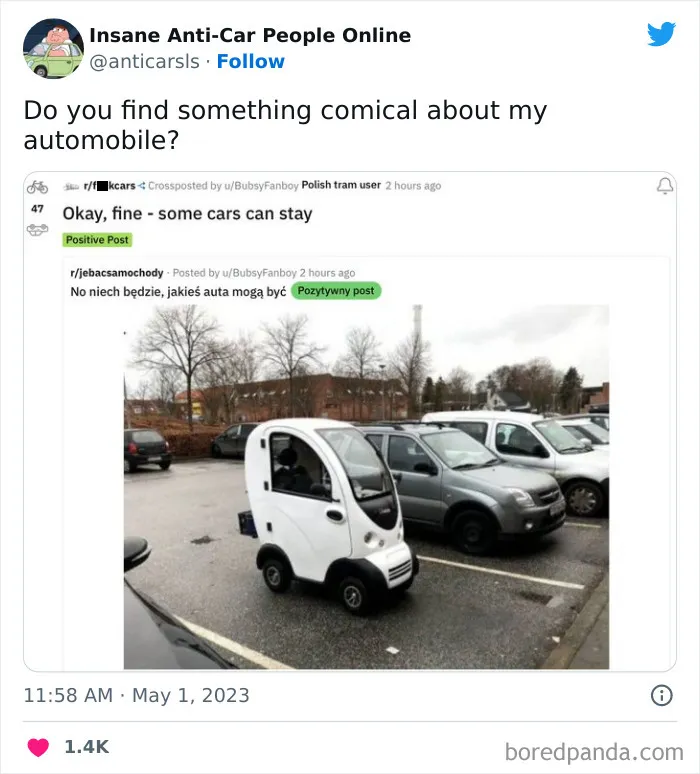 This Twitter Page Exists To Showcase The Wildest Examples Of Anti-Car People (30 Posts)