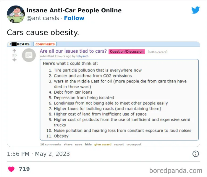 This Twitter Page Exists To Showcase The Wildest Examples Of Anti-Car People (30 Posts)