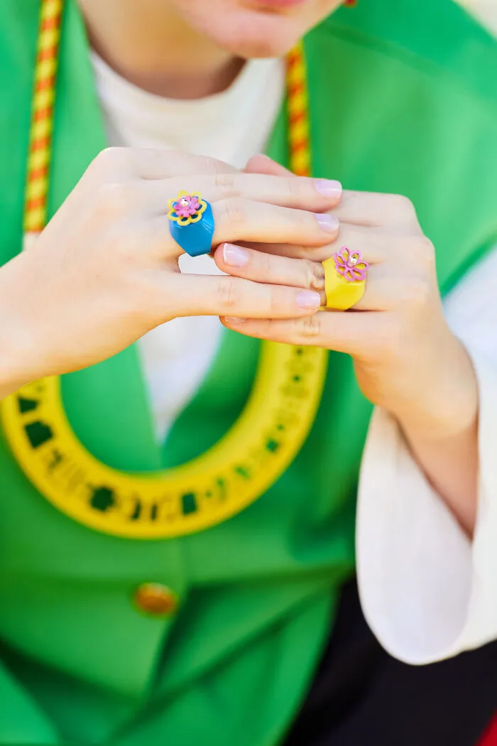 Pink Blue And Yellow Flower Rings