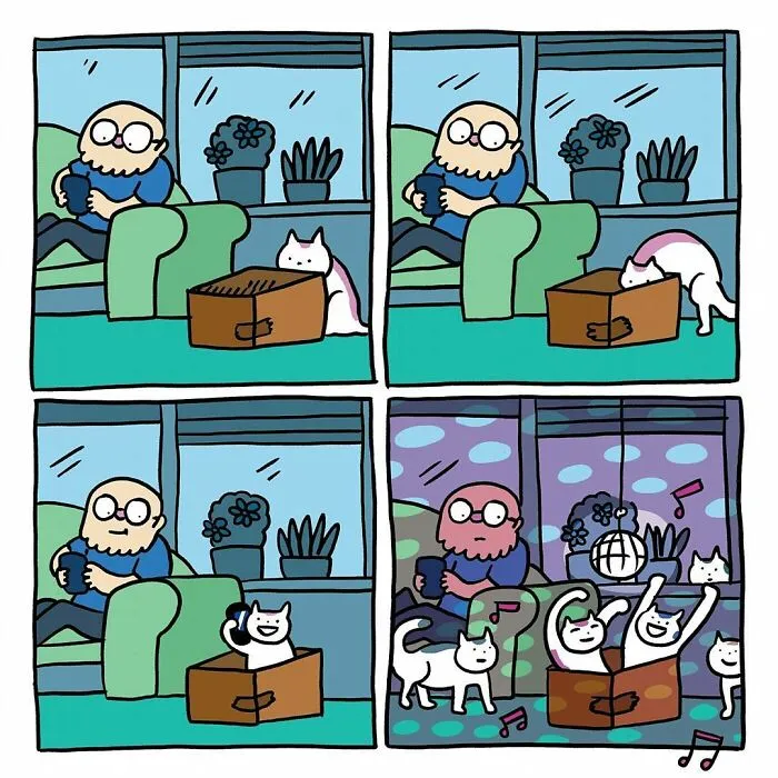 50 Feel-Good Wordless Cat Comics That Will Make Your Day By This Dutch Illustrator