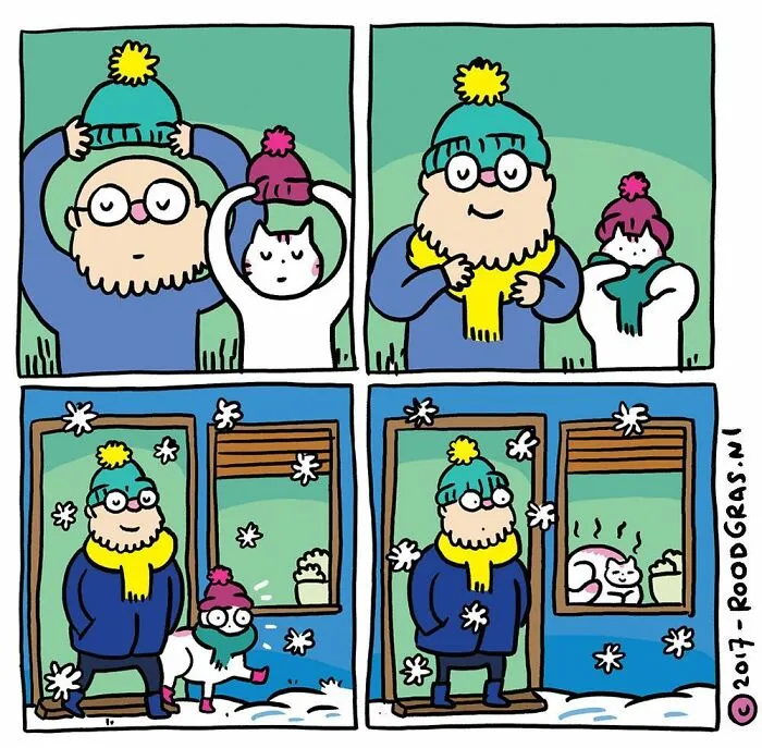50 Feel-Good Wordless Cat Comics That Will Make Your Day By This Dutch Illustrator