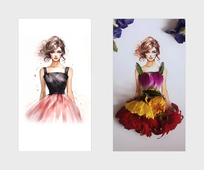 Orchid Flower Top And A Skirt Embellished With Multicolored Gerbera Flower Petals