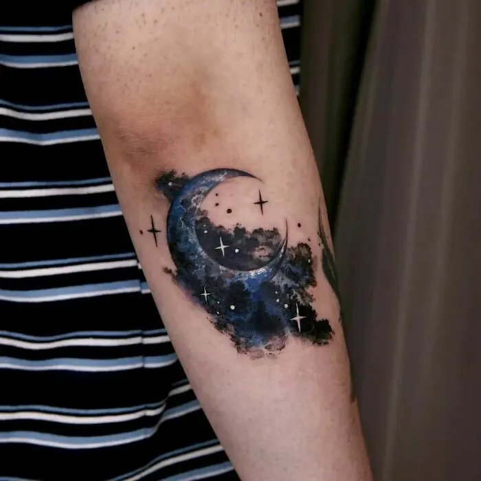 Moon-Lit Night Sky Elbow Tattoo