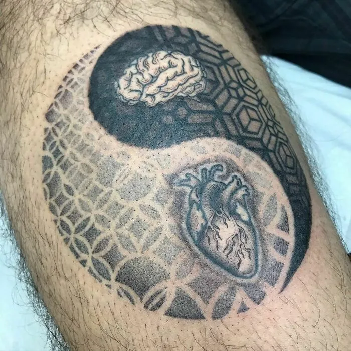 Heart And Brain Yin Yang Tattoo