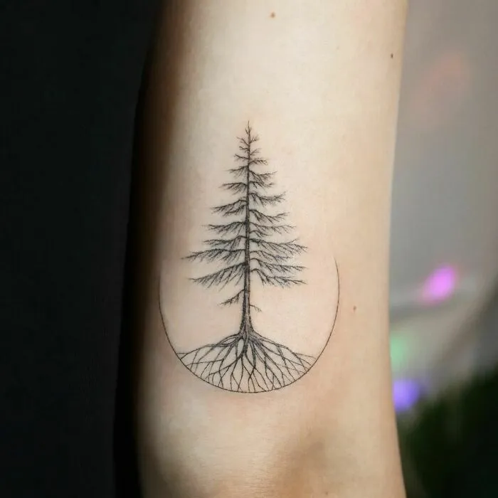 Pine Tree Elbow Tattoo