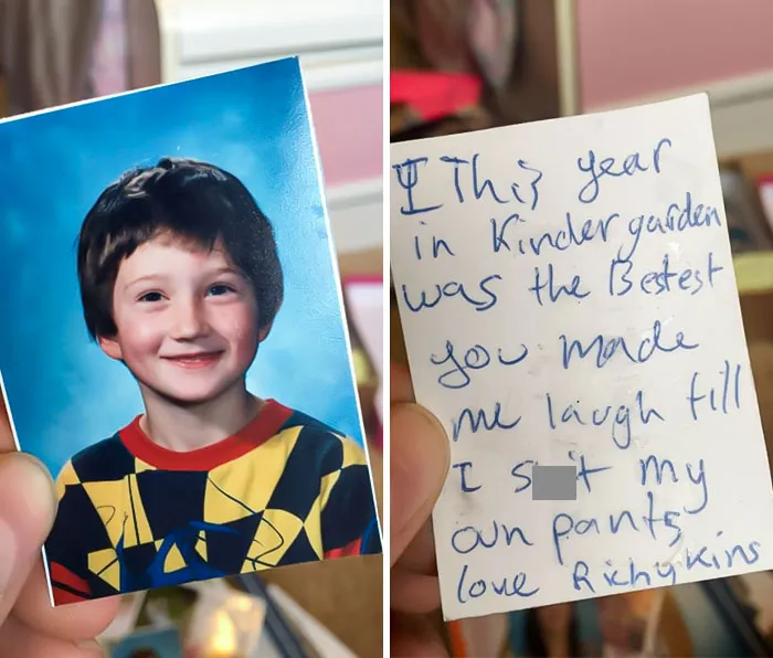 My Friend Found A Photo I Gave Her In Kindergarten. My Older Brother Helped Me Write The Note