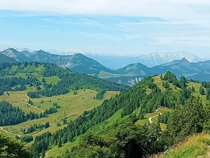 A Distant View Of The Alps, From Zwölferhorn Seilbahn, In St Gilgen.  In