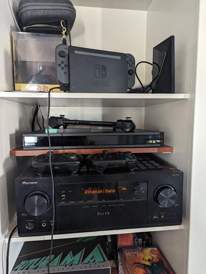 Mine And My Husbands Switch Setup, Featuring The Full Futurama Collection Lol. Also Our Sound System Is Huge, Couple Of Awesome Nerds In This House!