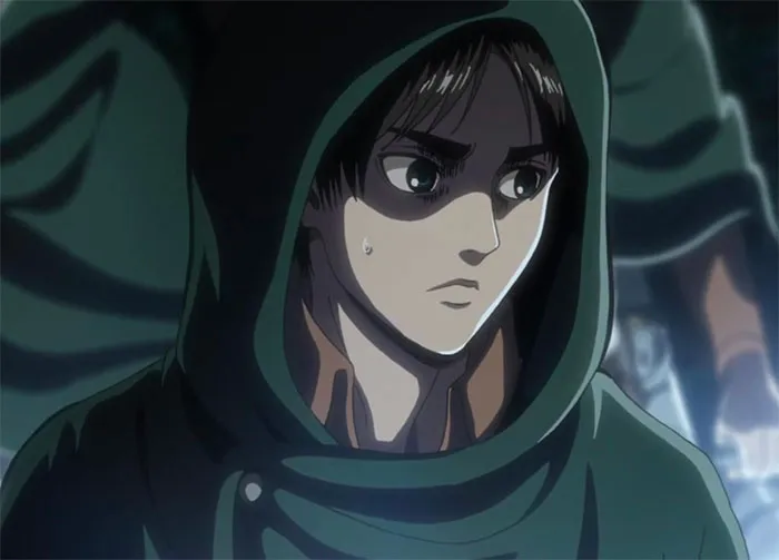 Eren Yeager wearing green hoodie