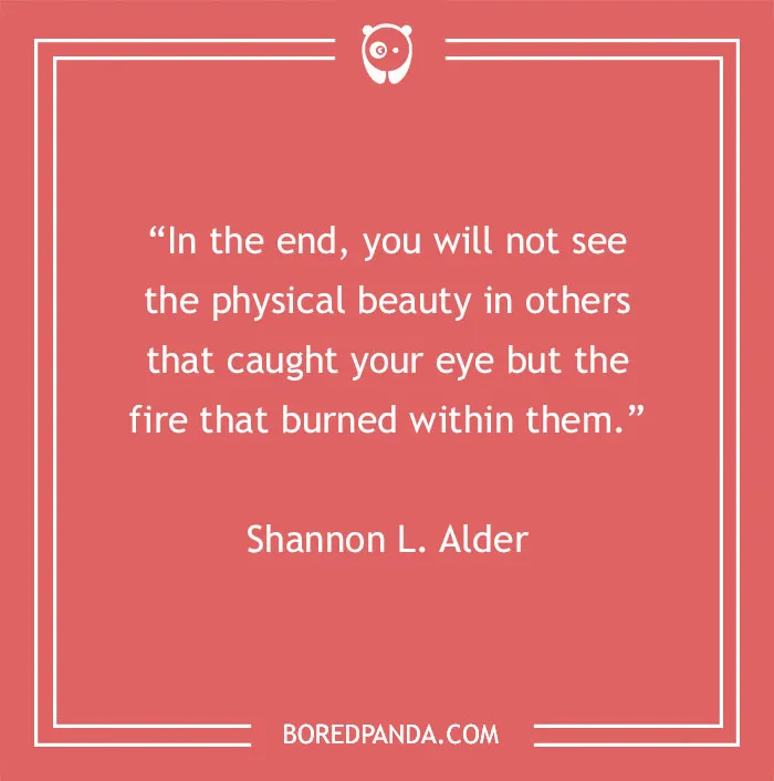Quote by Shannon L. Alder about inner beauty on a red background.