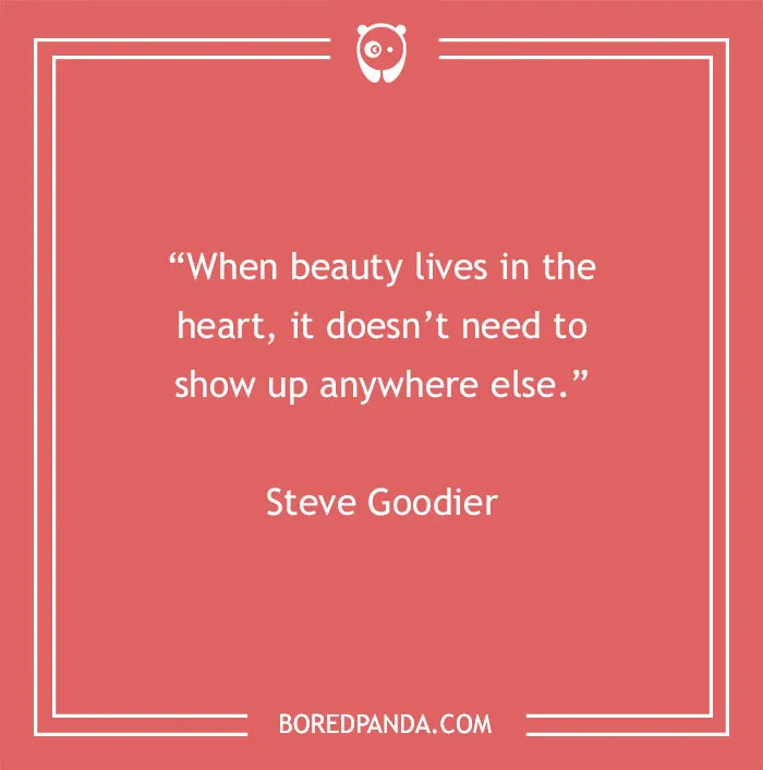 Quote on beauty by Steve Goodier, set on a pink background with a decorative border.