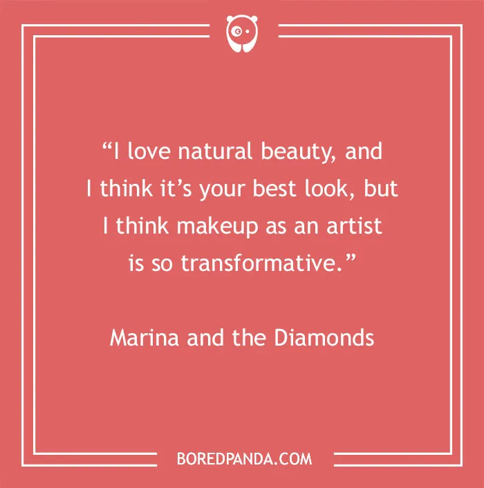 Quote about beauty by Marina and the Diamonds on a red background, emphasizing the power of natural beauty and makeup.