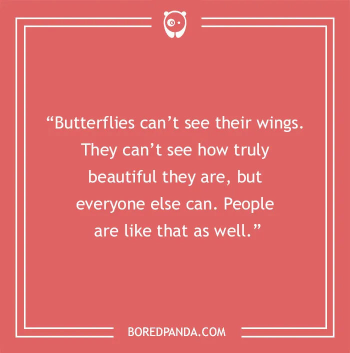Inspirational beauty quote on recognizing one's own beauty displayed on a coral background with white text.