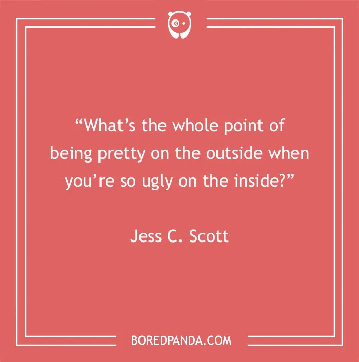 Inspirational beauty quote by Jess C. Scott on a red background with Bored Panda branding.