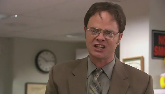 Dwight Schrute speaking to someone angrily