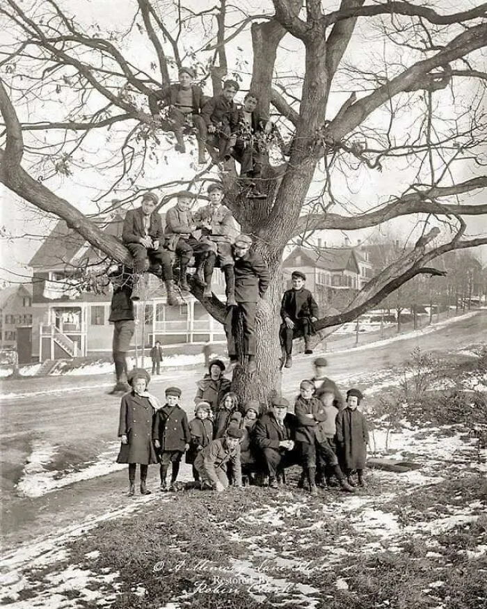 Grupo de chavales, Massachusetts, 1904