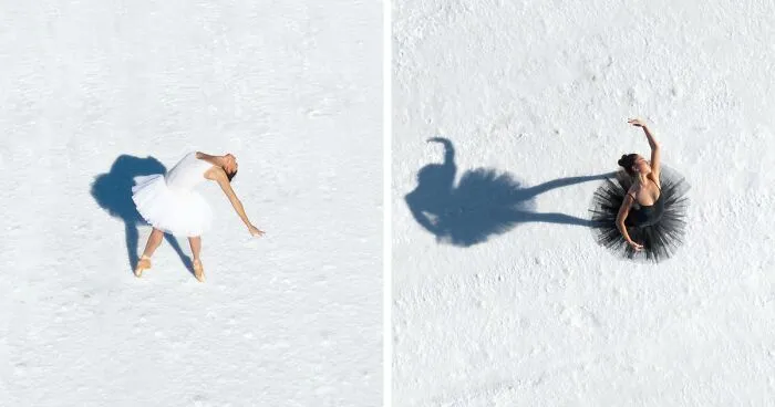 Swan Lake Reimagined: 16 Aerial Photos Of Ballet Dancers Captured On The Salt Lake In Utah