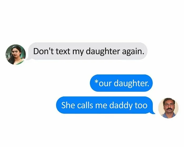 Chat exchange with hilarious replies from Xavier about a daughter, featuring subtle humor in text conversation.