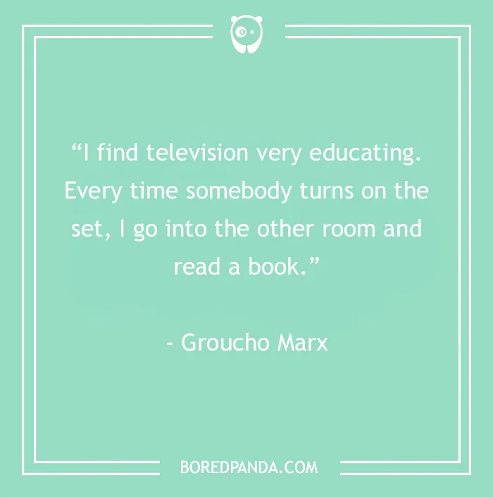 Groucho Marx quote about education, books, and television on a mint green background from 60 Groucho Marx quotes.