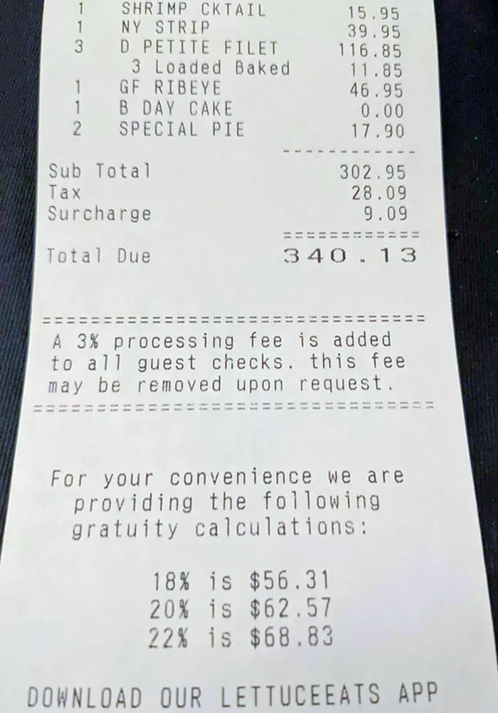 The Restaurant I Went To Added A 3% Fee Just Because, But If You Ask, They Can Take It Off