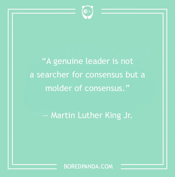 Quote by Martin Luther King Jr. on leadership against a green background.