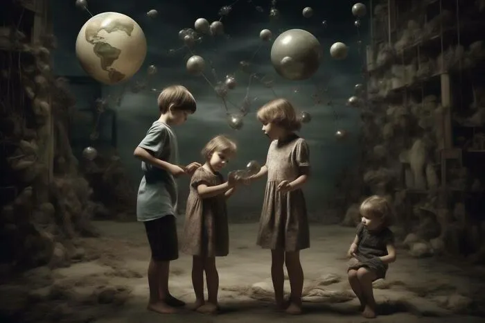Fleeting Innocence: Carefree Moments Juxtaposed With The Looming Presence Of Scientific Progress And Its Darker Implications