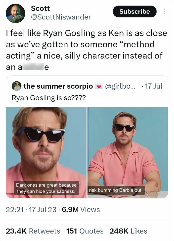 22 Best Twitter Reactions About How Ryan Gosling Was Built To Play Barbie’s Ken