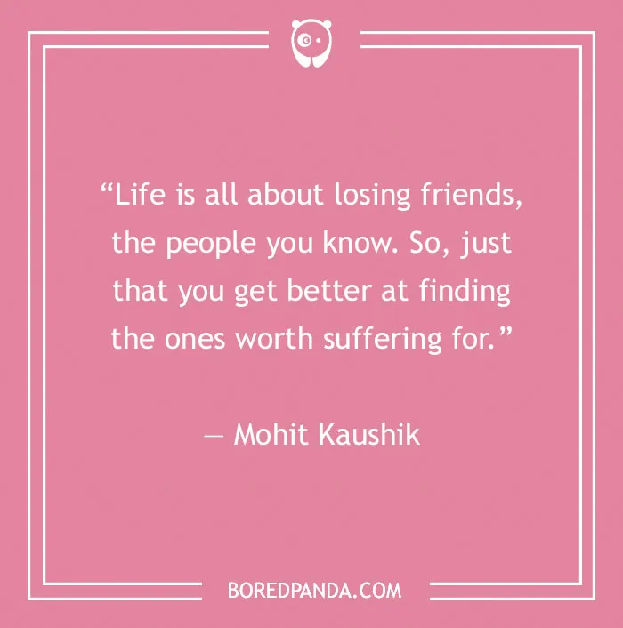 Quote about fake people on a pink background by Mohit Kaushik from BoredPanda.