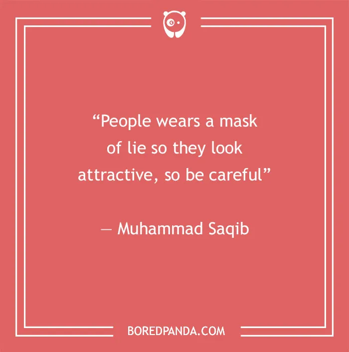 Quote about fake people warns of deceptive appearances by Muhammad Saqib on a red background.