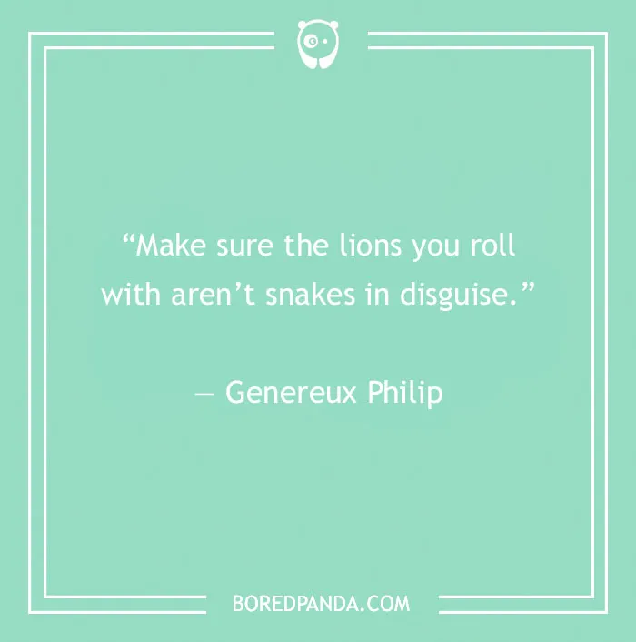 Inspirational quote by Genereux Philip about recognizing fake people on a green background.