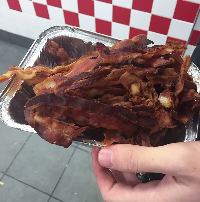 I Went To 5 Guys Last Night When They Were Closing, They Asked If I Wanted Extra Bacon Because They Were Going To Throw It Out. I Didn't Expect This