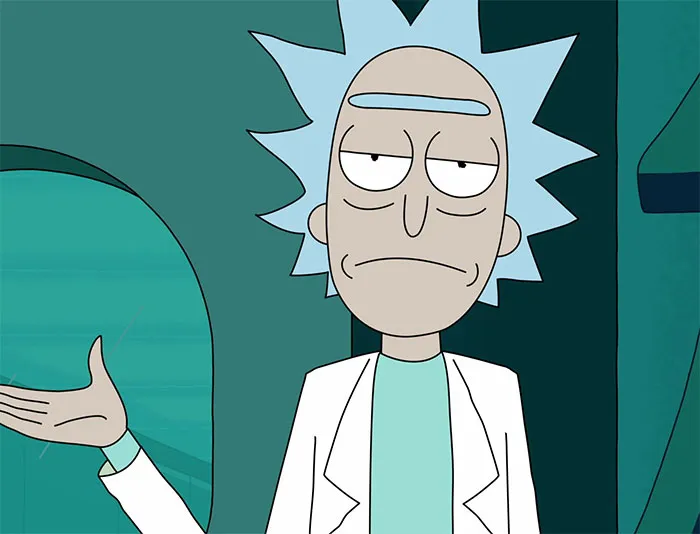 Rick wearing white lab coat