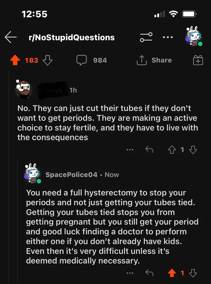 Comment From Someone Regarding A Suggestion That Period Products Should Be Free