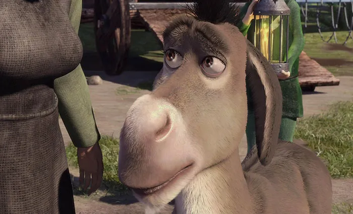 Donkey from Shrek looking sad in an outdoor scene, expressing emotion related to deep swamp quotes.