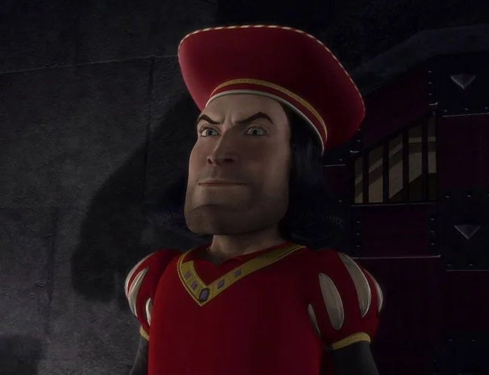 Lord Farquaad watching intently in a dark room, character from Shrek quotes that come from the deep swamp.