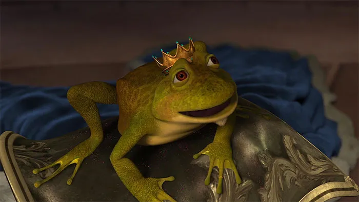 King Harold as a frog wearing a crown, featured in iconic Shrek quotes from the deep swamp collection.