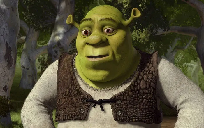 Shrek watching thoughtfully in a forest setting, representing iconic Shrek quotes from the deep swamp collection.