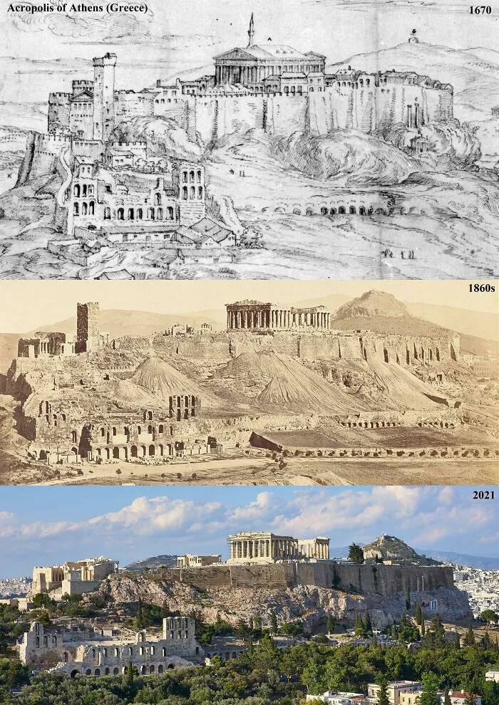Acrópolis de Atenas (Grecia) 1670-1860-2021