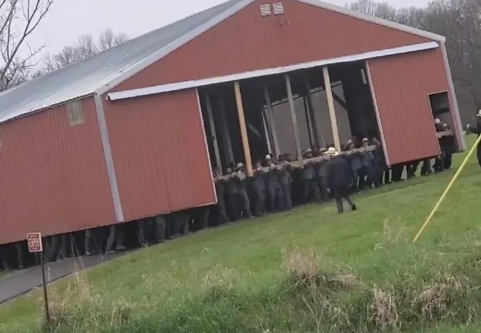 A Whole Cr*p Load Of Amish Guys Moving A Barn