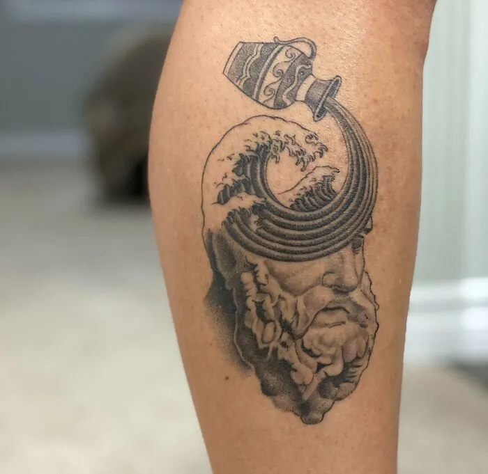 Aquarius, The Water Carrier Leg Tattoo