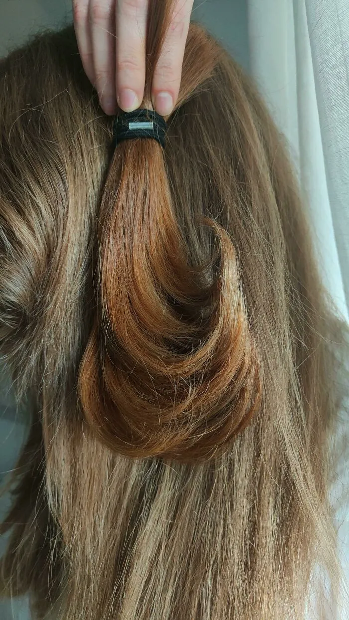 A Chunk Of My Red Hair From When I Was 16 Compared To My Faded With Time Hair Now That I'm 27