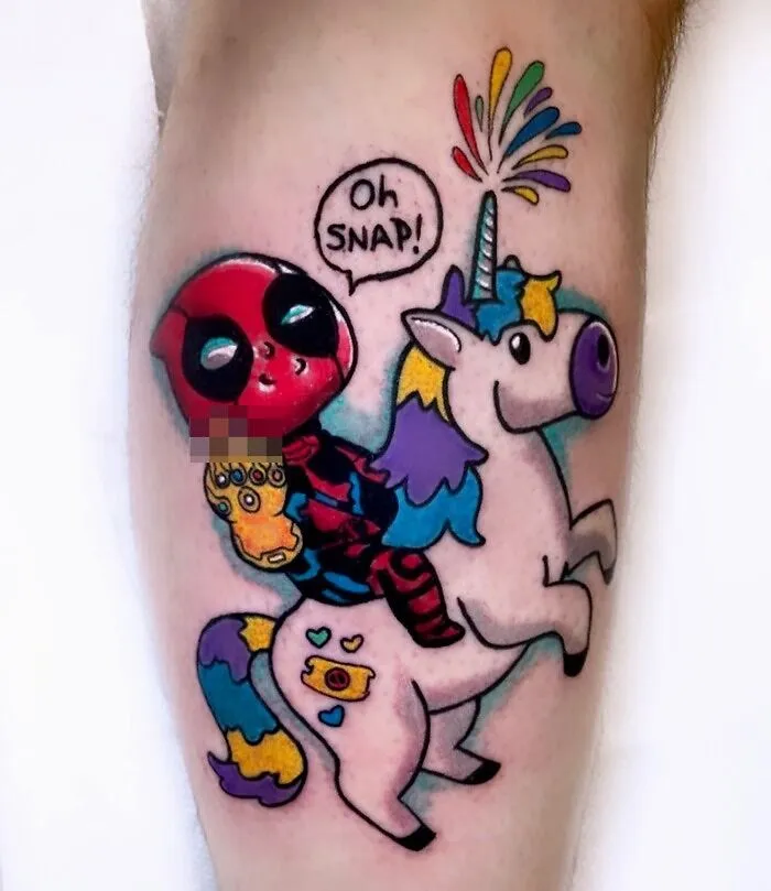 Deadpool On The Unicorn Tattoo