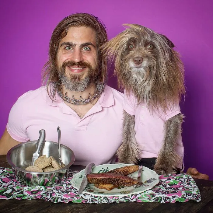 Human-Animal Doppelgangers: 30 Captivating Photographs Of A “Dog Dad” And His Pup Companion In Matching Outfits (New Pics)