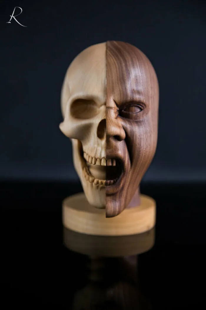 My Wood Sculpture 'Hildr'. Made From Walnut Timber And Limewood