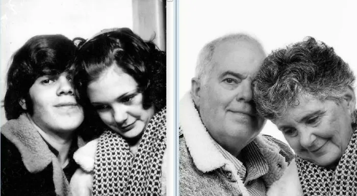 My Wife And I In 1973 And In 2019. I'd Just Turned 16 In The First One, She Was A Month Away From 16. It Was The First Pic Of Us Together, Taken In A Mall Photobooth