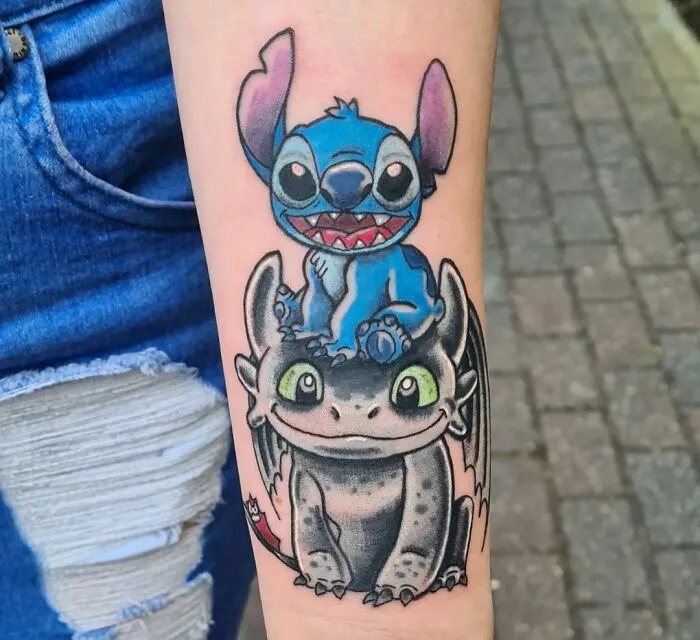 Stitch And Toothless Tattoo