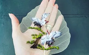 I Love To Create Lifelike Needle Paintings On Real Leaves (6 Pics)