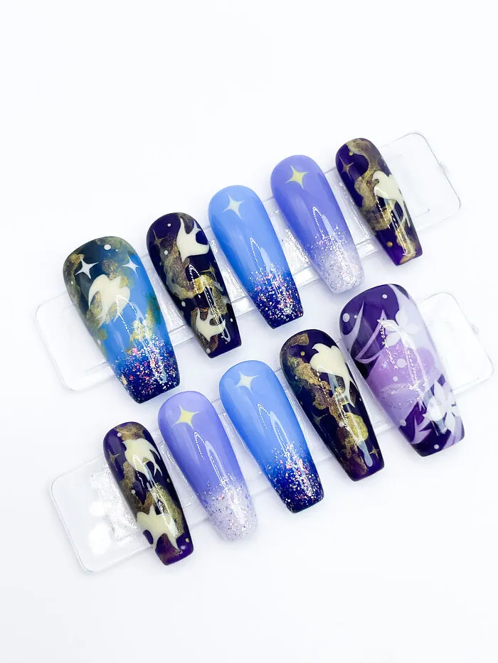 Genshin Impact- Keqing Inspired Nail Art Set