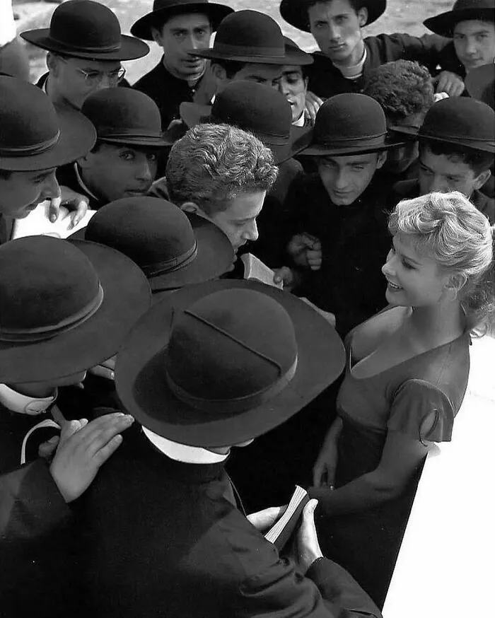 Italian Actress Marisa Allasio Surrounded By Young Priests, 1957