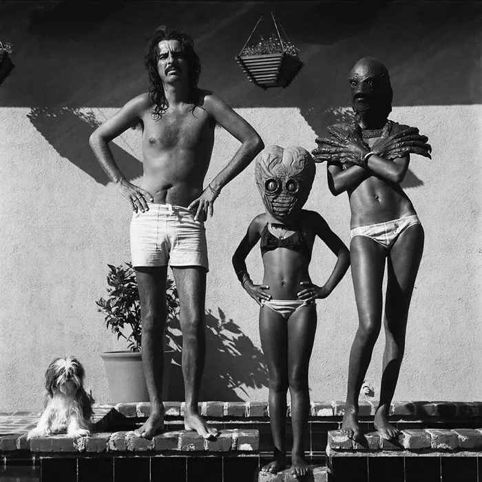 American Rock Star Alice Cooper At His Home With His Girlfriend Wearing A Mask Imitating The Creature From The Black Lagoon, The Low-Budget Film Which Was Re-Released In 1975
